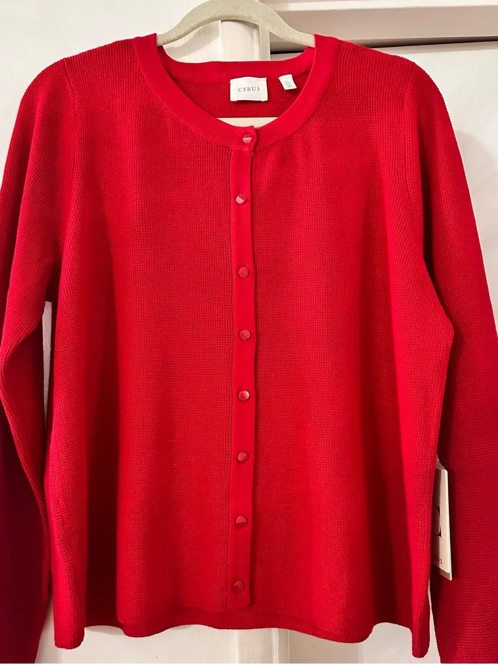 Cyrus Bright Red Button-Front Knit Cardigan